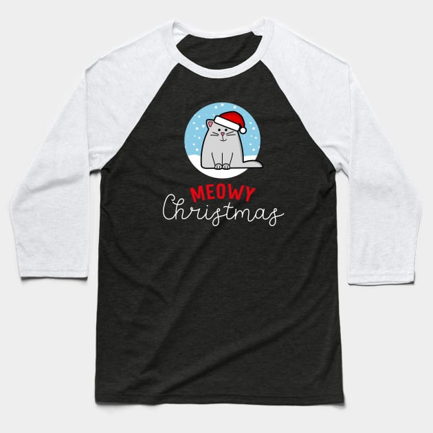 Meowy Christmas Santa Cat - Cute Cat Lover Baseball T-Shirt by Elsie Bee Designs